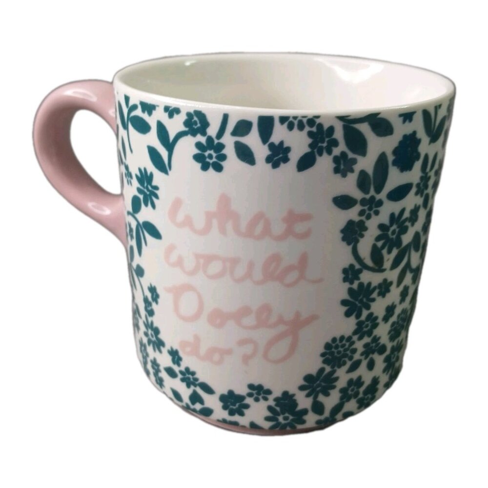 Dolly Parton What would Dolly Do Mug Green Floral Pink Handle Coffee Mug Tea Cup